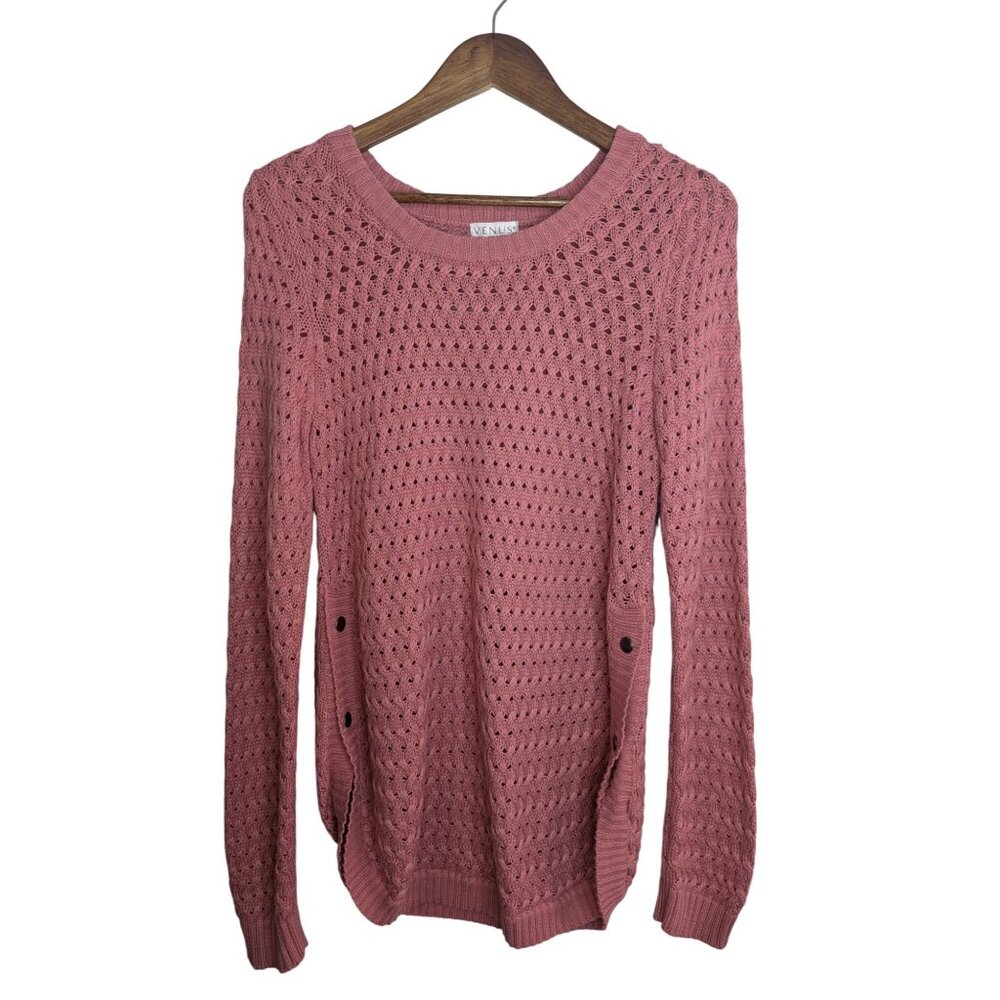 Venus Pink Open- Knit Tunic Style Sweater W/Side Snap Buttons Womens Soft Size S